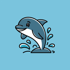 A cute dolphin vector design  on blue background