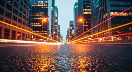Obraz premium Dynamic Urban Night Cityscape with Speeding Light Trails