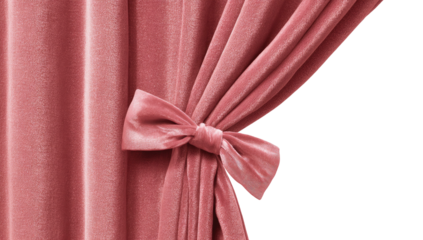 Pink velvet curtains with a bow tie