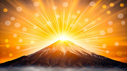 Stunning sunrise over a majestic mountain with bright rays extending across the sky