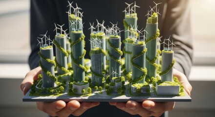 Modern Green Eco City Model with Wind Turbines and Sustainable Architecture