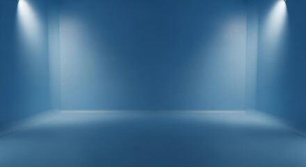Obraz premium Empty blue studio with spotlights illuminating the corners and floor