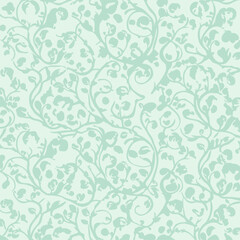Light teal floral design with delicate vine-like patterns. Seamless botanical print with a pastel color scheme. Floral pattern for wallpaper or fabric design.