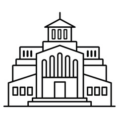 Single black one line drawing building concept. Continuous line draw design graphic vector