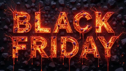 Fiery black friday text with lava texture and dripping effects on a rocky background - Powered by Adobe
