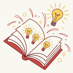 An open book with light bulbs on pages