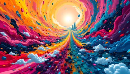 An abstract illustration showcasing a swirling mix of vibrant colors symbolizing the interconnectedness of various financial markets and the dynamic nature of successful business strategies.