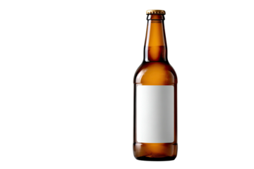 Amber beer bottle with blank label.  Isolated