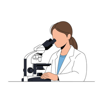Scientist Using Microscope: Line Art Illustration, Medical Research