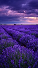 Lavender field under dramatic sky