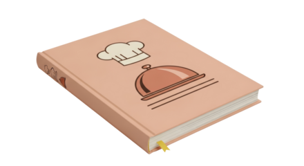 Isolated cookbook with chef's hat and covered food plate recipe design concept