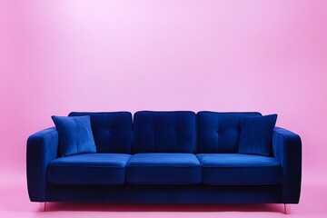 Luxurious Royal Blue Velvet Sofa Against a Pink Wall Elegant Home Decor Modern Furniture Cozy Living Room