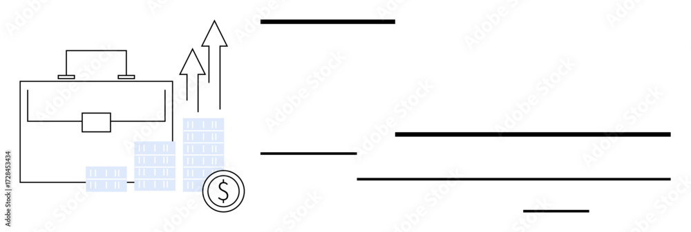 Aufkleber briefcase beside bar graph with arrows pointing upward and a coin representing financial growth. ide