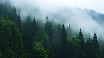 Mountain covered with a coniferous fir tree forest
