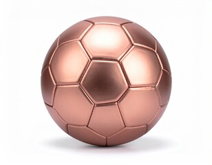Fototapeta premium Rose gold soccer ball, classic pentagonal design, glossy finish, isolated on white background, casts subtle shadow