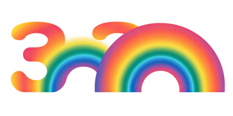 Colorful rainbow-shaped stylized '3'