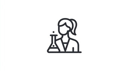 Scientist Line icon of female holding flask with bubbly liquid