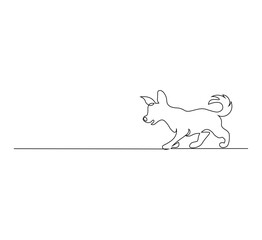Continuous Single Line Drawing of dog, Minimalist Monoline Illustration of Cute Puppy, Simple Contour Vector of Pet on White Background for Veterinarian, Pet Shop and Animal Lover Design