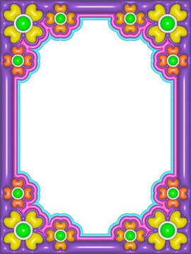 Floral kawaii frame with colorful daisies and pastel border