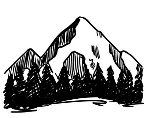 Vector sketch of a mountain peak. Hand drawn landscape of mountains. Vector illustration.