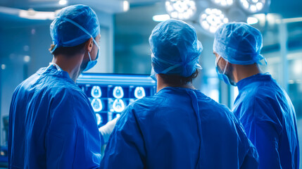 Surgical Team Discussing Operation in Sterile Operating Room