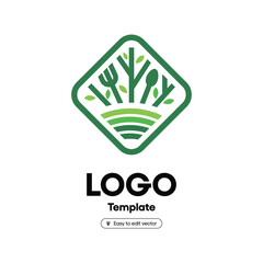 Fork and spoon icon with leafy accents