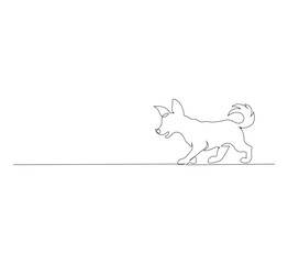 Continuous Single Line Drawing of dog, Minimalist Monoline Illustration of Cute Puppy, Simple Contour Vector of Pet on White Background for Veterinarian, Pet Shop and Animal Lover Design