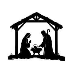 Christmas scene. Vector silhouette of traditional Christian symbols of the holy night. Family holidays. Sacred elements for holiday cards.