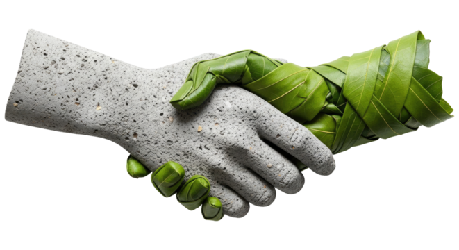 Stone And Leaves Handshake  Isolated on Transparent PNG Background. - Powered by Adobe