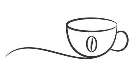 Coffee cup drawing with a coffee bean and an elegant curved line