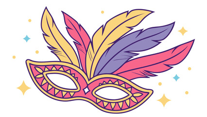 Fototapeta premium Party Mask with Feathers and Glitter, Carnival Celebration Vector Element, Festive Costume Accessory Clip Art for Masquerade and Festival SVG