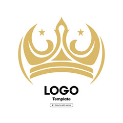 Golden crown emblem with stars for royalty and luxury