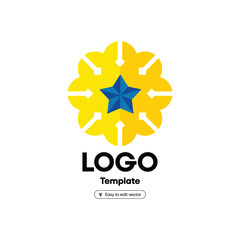 Starburst icon with arrows and blue star with transparent background