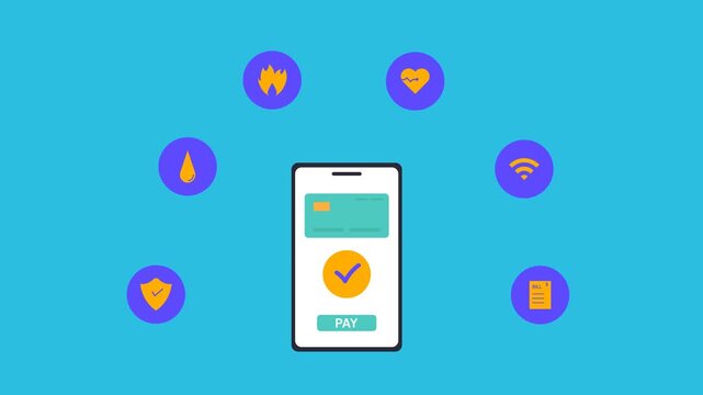 mobil phone paying utility bills, Home maintenance and utilities, digital payment and billing concept, 4K animation