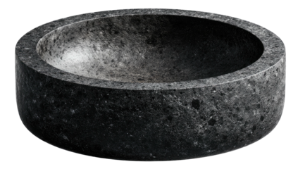 Dark gray stone bowl.  Circular, simple