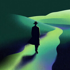 Person - A silhouette walking along a path