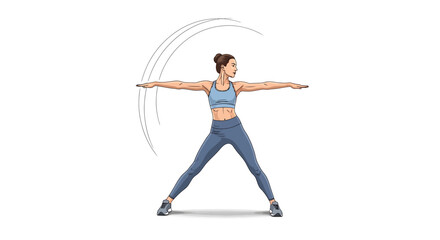 Athletic woman in sportswear performing arm circle exercise for a dynamic warm-up routine