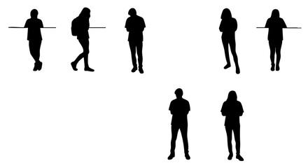 Simple Silhouette Diverse People Standing and Posing Casual Lifestyle Illustration