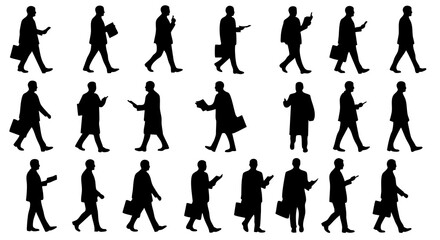 Silhouette Diverse Businessman Walking with Briefcase and Holding Files Collection