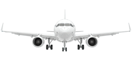 White jetliner, front view.  Airplane, transport