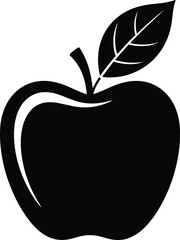Black apple fruit silhouette with leaf simple vector illustration isolated design healthy food organic nutrition icon concept graphic art