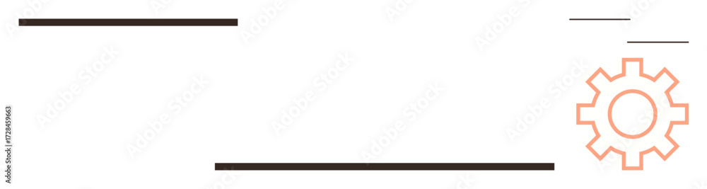 Poster gear icon in orange paired with simple horizontal black lines. ideal for workflow, system, process, 