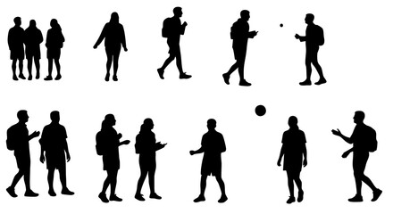 Silhouette Group of People Performing Different Actions Illustration