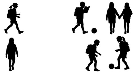 Silhouette Various Pose Students Carrying Backpacks Going to School Illustration