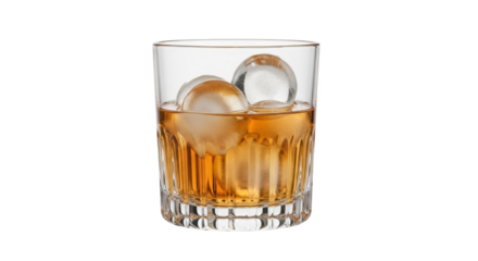 Isolated glass of whisky with ice spheres, a perfect drink for relaxing at the end of day