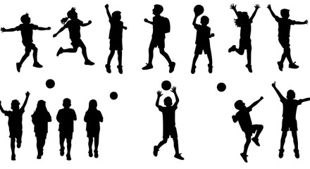 Silhouette Collection of Children Playing in Various Poses and Activities