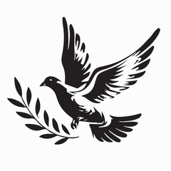 Bird of Peace Flying with Olive Branch Logo Vector on white background