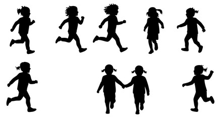 Naklejka premium Silhouette Running Child Group Illustration in Action Movement Pose