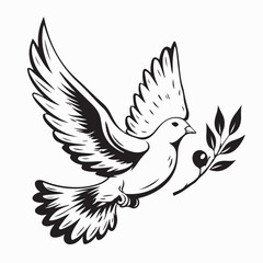 Flying Dove Carrying Olive Branch Logo Vector on white background