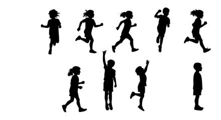 Silhouette Diverse Children Running Playing Jumping Activity Characters Illustration